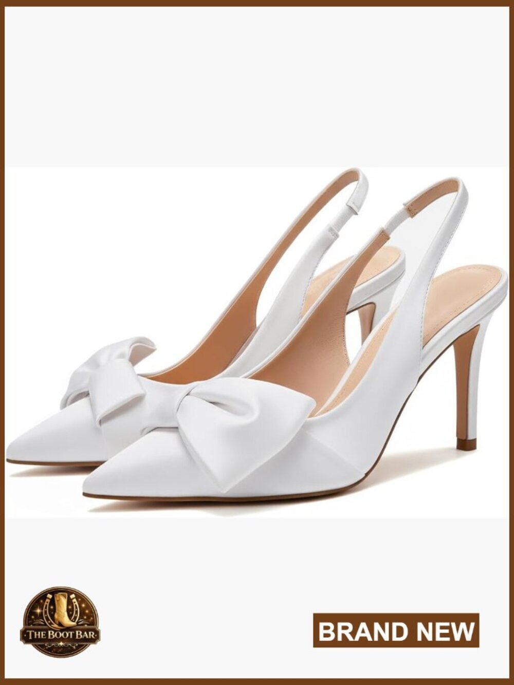 Slingback Heels with Bow Pointed Toe Pumps 3.3" High Heels Evening Dress Shoes